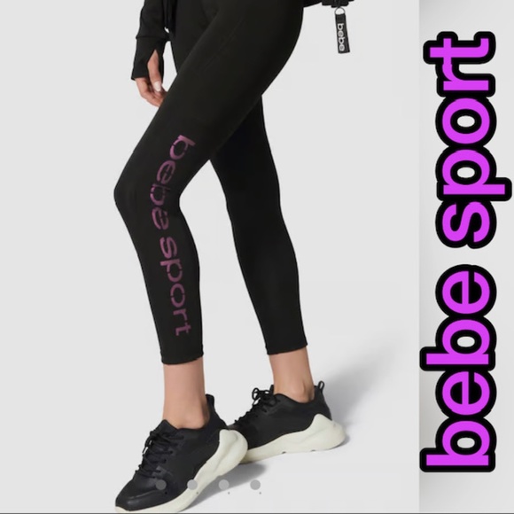 NWT BEBE SPORT LASER CUT LOGO BLACK CAPRI LEGGINGS - Picture 1 of 10